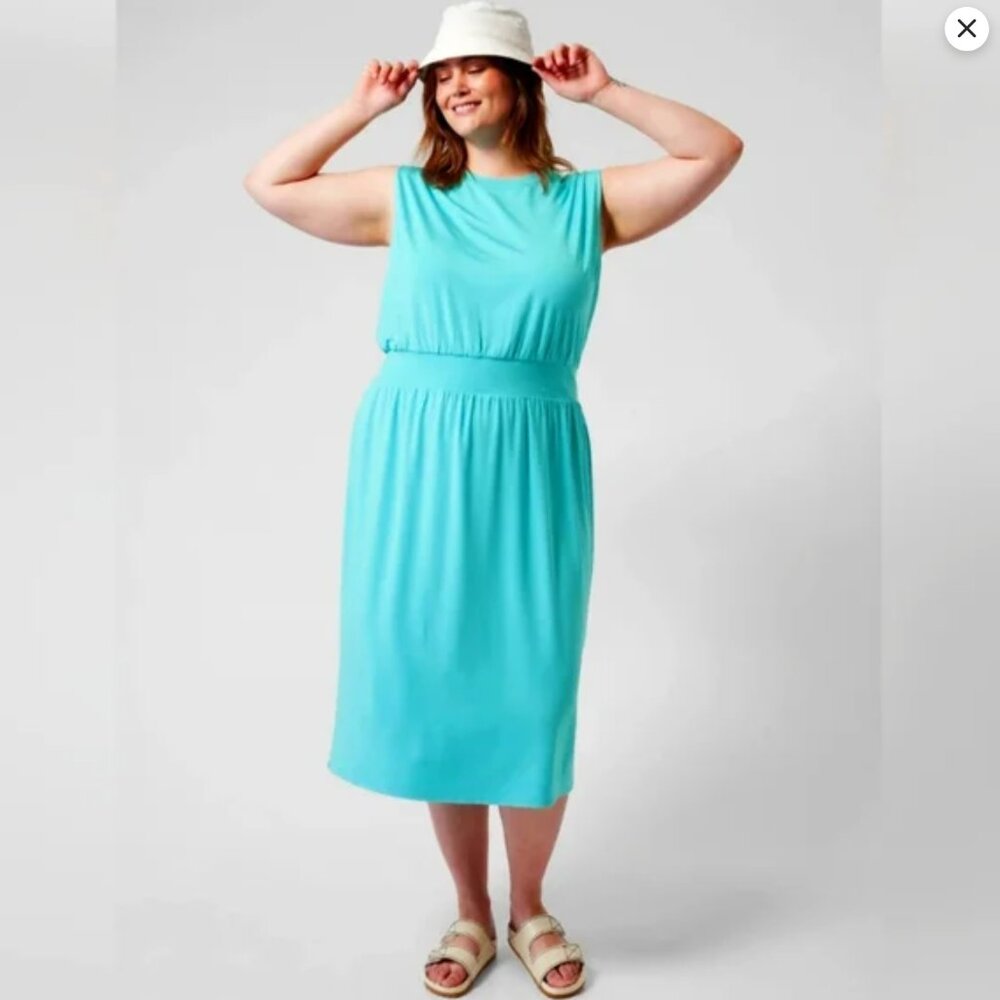 Athleta Santorini Cinch Midi Dress Coastline Blue XS Athleisure Work